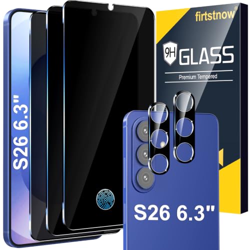 Image of firtstnow 3 Pack Privacy Screen Protector for Samsung Galaxy S26 Tempered Glass + 2 Pack Camera Lens Protector, True 25Anti Spy, 9H+ Hardness, Fingerprint Unlock, Case Friendly Bubble-Free 6.3 Inch