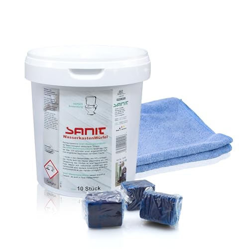 Sanit Cubi per cassetta dell'acqua – 10 pezzi, 40 settimane di freschezza in bagno – incluso panno in microfibra by kör4u – Made in Germany