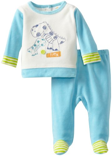 Disney Baby Boys' Newborn Dinosaur V Footed Pant Set, Blue/White, 6-9 Months