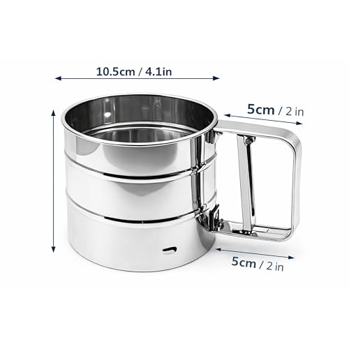 Image of Stainless Steel Flour Sifter Cup, Hand Press Atta Chalni /Atta Channi, Fine Mesh Flour Sieve for Baking, Maida, Powdered Sugar & Cocoa, Durable Kitchen Tool