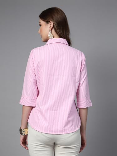 Image of Style Quotient Women Stripe Blue and White Polycotton Formal Shirt