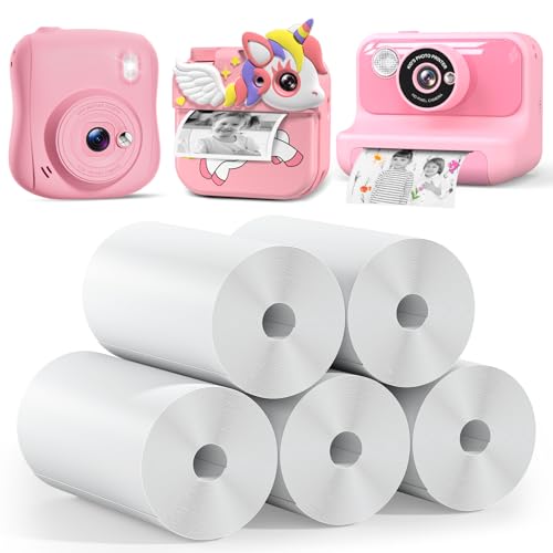 Hangrui 5 Rollen Druckpapier für Kinderkamera,Sofortdruck Thermopapier,Kamera-Druckpapier,Nachfüllpapier für Kinderkamera,Thermopapier,Foto-Druckerpapierrolle(Länge: 2,16inch & Breite: 1,1inch)