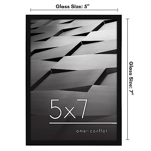 Americanflat 5x7 Picture Frame with Shatter-Resistant Glass - Streamline Collection - Thin Border Photo Frame for Tabletop and Wall Display - Hanging Hardware and Easel Stand Included - Black