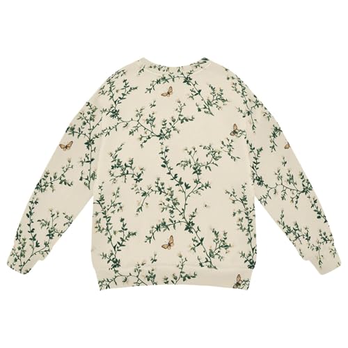 JUNZAN Retro Butterflies Herbs Beige Kids Boys Hoodie Sweatshirt Long Sleeve Sweatshirt With Hoodie Athletic 4T2