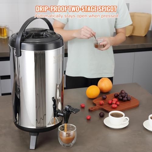 Image of VEVOR Stainless Steel Insulated Beverage Dispenser, 2.4 Gallon 9.2 Liter, Thermal Hot and Cold Drink Server Dispenser with Spigot Handle, Food-grade for Hot Tea Coffee Water Restaurant Drink Shop