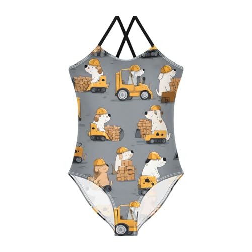 Girls Swimsuit Dog Brick Pattern One Piece Swimwear