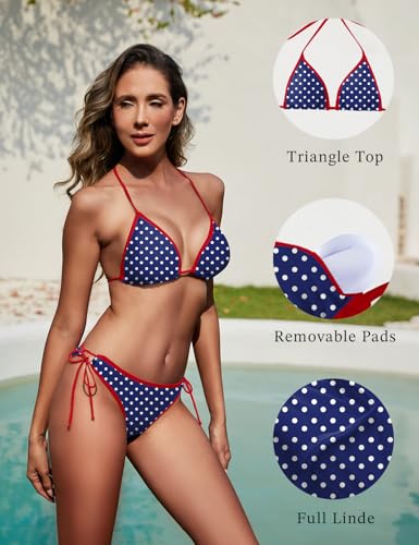 Image of Women String Bikini Set Halter Side Tie Two Piece Swimsuit Triangle Bathing Suits