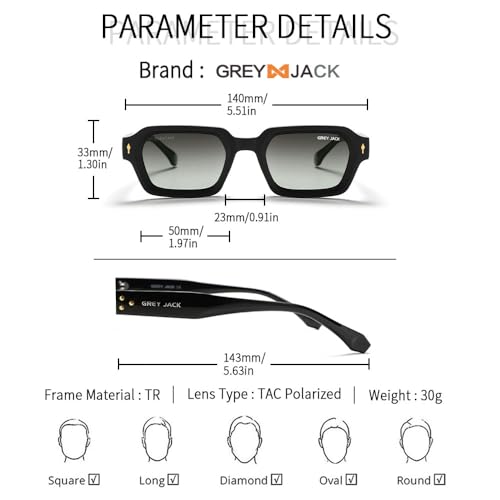 Image of grey jack TR90 Rectangle Polarized Sunglasses for Men Women,Stylish Full Rim Eyewear for UV Protection 21040