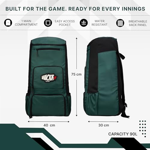 Image of WHACKK Pollock 90L Cricket Bag Green|Large Kit Bag with Dual Bat Pockets, Shoe Pocket, Helmet & Gloves Section, Multiple Storage Compartments
