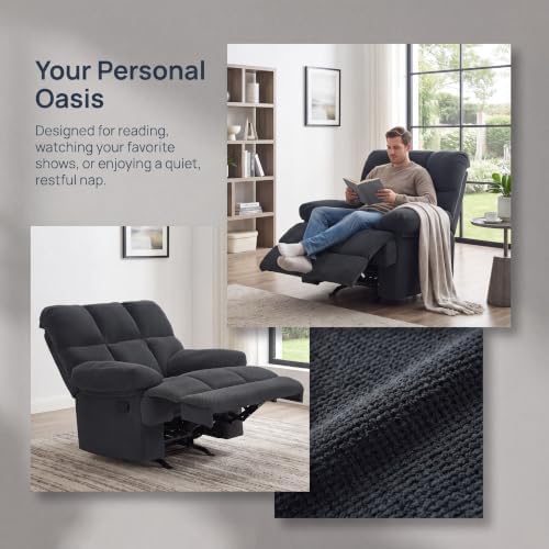 Image of Queen Manual Rocker Recliner Chair with Adjustable Backrest, Black