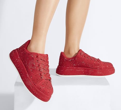 Image of LUCKY STEP Rhinestone Sneakers for Women Platform Sparkly Glitter Bling Tennis Shoes Fashion Bedazzled Wedding Bridal Party Walking Sneakers