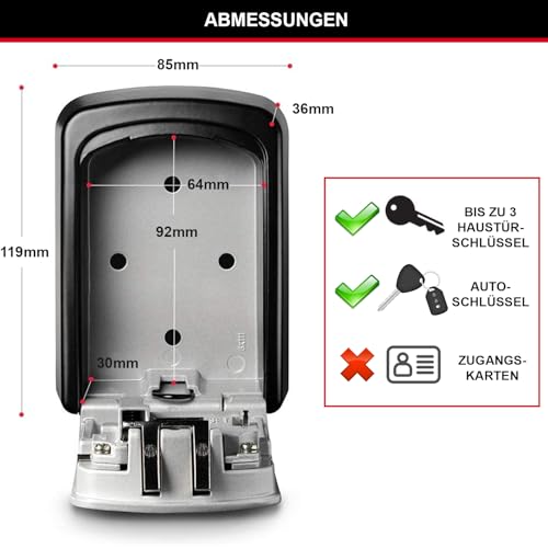 Master Lock Schlüsseltresor, Wandhalterung, Aussen, 11.9 x 8.5 x 3.6 cm, Schlüsselsafe – Ansicht 6
