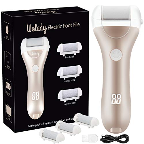 Râpe à Pieds Electrique Rappe Pieds Pédicure Wolady Râpeuse Rechargeable Lime Electrique Anti-Callosité Soins pour Pieds 1200MAH Batterie 2 Vitesses 3 Têtes Rouleaux de Remplacement aux Cristaux