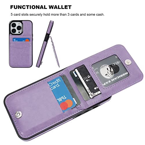 Image of KIHUWEY Compatible with iPhone 13 Pro Case Wallet with Credit Card Holder, Premium Leather Magnetic Clasp Kickstand Heavy Duty Protective Cover for iPhone 13 Pro 6.1 inch(Purple)