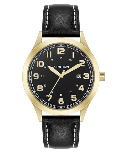 Armitron Men's Date Function Easy to Read Leather Strap Watch 20/5617BKGPBK