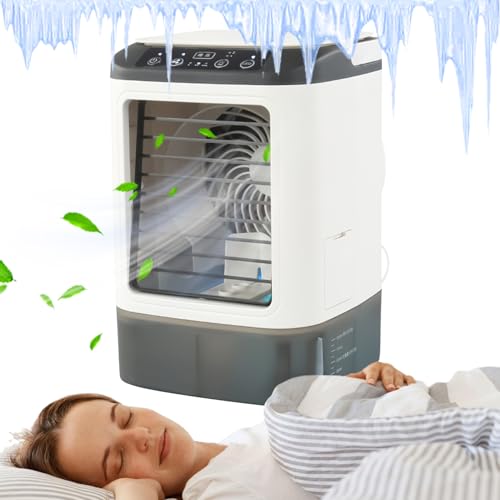Ventilador de aire acondicionado portátil – Enfriador de escritorio recargable USB, mini ventilador de velocidad ajustable, unidad de humidificación con pantalla LED | Dispositivo de enfriamiento para