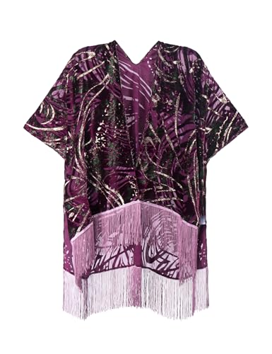 Image of MJ SERECA Women's Burnout Velvet Kimono Cardigan Cover Up with Tassel