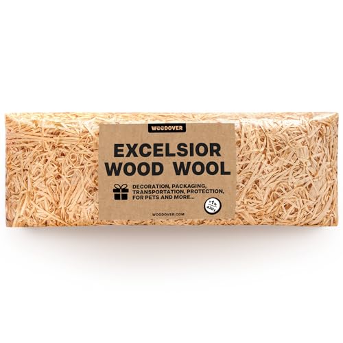 WOODOVER Excelsior Wood Wool, Aspen Wood Wool Excelsior Packing Material, Excelsior for Crafting, Aspen Wood Shavings, Aspen Shavings for Basket, Decoration for Craft Box, 1 lb