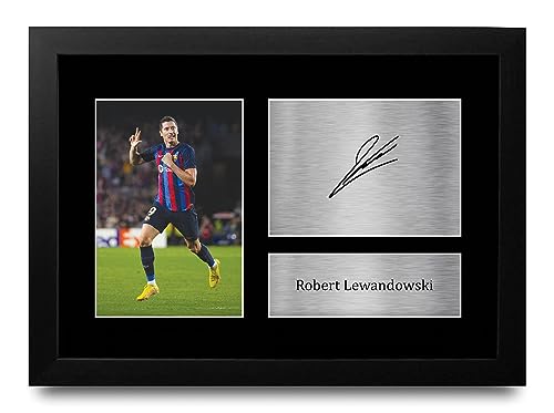 HWC Trading FR A4 Robert Lewandowski Barcelona Regali Stampati Autografo Firmato Foto Per Gli Appassionati Di Calcio E Sostenitori - A4 Incorniciato