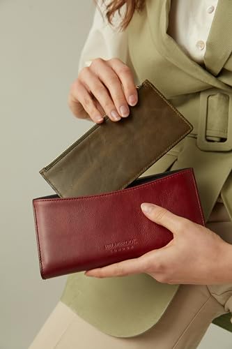 Handcrafted Full-Grain Leather Women’s Wallet, RFID Blocking, 12 Card Slots, 3 Compartments, Removable Zipper Coin Pouch, Gift Box & Pouch, Christmas & Birthday, Black-Burgundy3