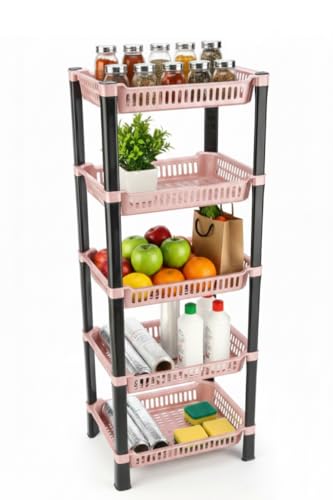 Image of U-Max Multi Tire Kitchen Storage Rack, Plastic Utility Shelf Organiser, Space Saving Storage Solution, Revolving Vegetable Rack (Orange, 5)