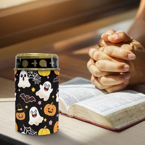 Image of Poceacles Flameless Candle Solar Powered Grave Outdoor Lights Cemetery Candle Flameless Fake LED Pillar Lights Outdoor Halloween Decoration, Cute Ghost Pumpkin Bat Print Black