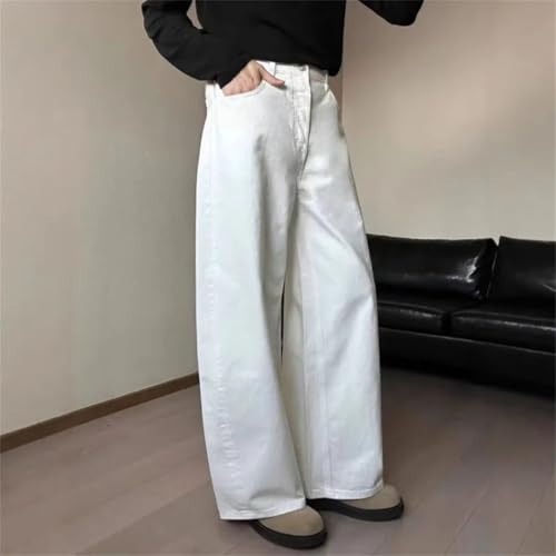Men's Jeans Solid Color Simple Wide Leg Trousers Washing Cleanfit Straight Denim Pants3