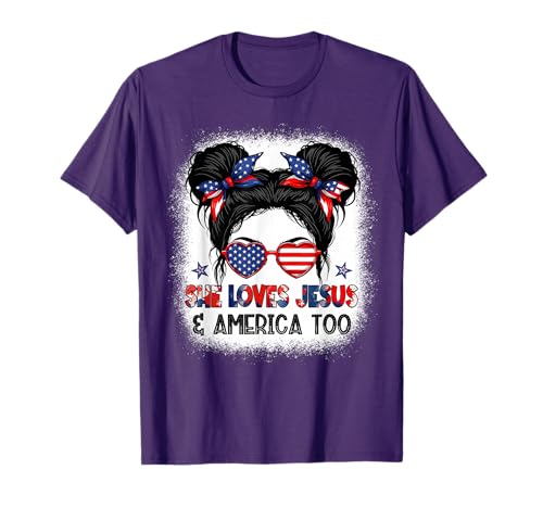 American Flag She Loves Jesus & America Too Christian Jesus T-Shirt