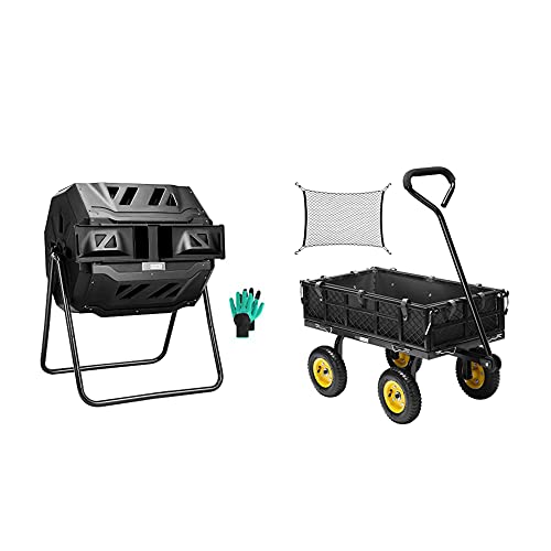 Vivohome Outdoor Tumbling Composter Dual Rotating Batch Compost Tumblers And Heavy Duty 400Lb Steel Garden Cart With Liner,Removable Sides And 8 Inch Wheels (Black) #TOP20
