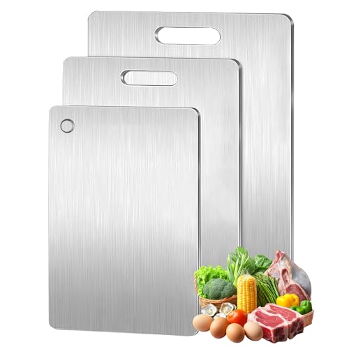 Titanium Cutting Board Set of 3, 100% Pure Titanium Cutting Boards for Kitchen, Non Toxic, Double-Sided Food Grade Chopping Board for Outdoor Camping, Dishwasher Safe