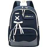 Lanola Teen Girl School Backpack Casual Daypack Bookbag Elementary Middle School College Fashion Travel Backpack with Cute Ribbon for Girls - Dark Blue