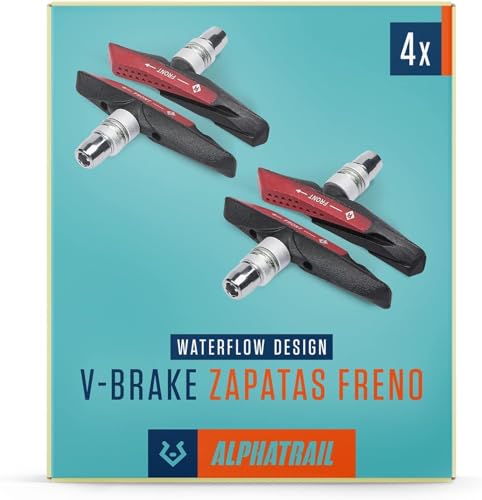 Alphatrail V Brake Zapatas Freno 2 Pares 72mm I Optimización del Comportamiento de frenado en Mojado I La Duradera Zapata de Freno & 100% Adecuado para V Frenos de Shimano, Tektro, Avid, SRAM etc.