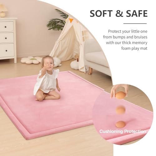 Image of Baby Play Mat for Floor,1.3 inch Thick Memory foam Tummy Time Mat for Toddlers,Infants,kids,Water-Repellent Soft Nursery Rug ,79 inchx79 inch Extra Large Non Slip for Crawling&Yoga,Tatami Style for Living Room(Pink)