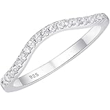 Newshe Jewellery Moissanite Curved Wedding Bands for Her Stacking Eternity Rings 925 Sterling Silver Wishbone Size 8