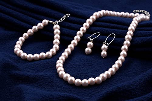 Image of JFL Combo Imitation 6mm Round Pearl Necklace Set Moti Mala Pearl Set With Earrings,Bracelet Handcrafted Jewellery for Less