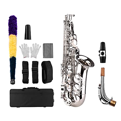 Saxofón alto, latón con patrón tallado, incluye guantes, paño de limpieza, cepillo y correas para músicos