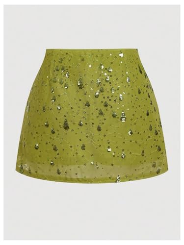 Verdusa Women's Plus Size Mesh Sequin Skirt Rave Club Bow Tie Slit Mini Skirts2