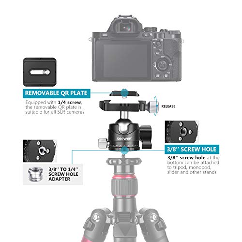 Neewer Professional 28Mm Low Profile Tripod Ball Head 360° Panoramic Rotating & 2 Lock Knobs, 1/4" Arca Type Qr Plate And Bubble Level For Dslr Camera Tripod Monopod Slider, Max Load 11Lb/5Kg #TOP5