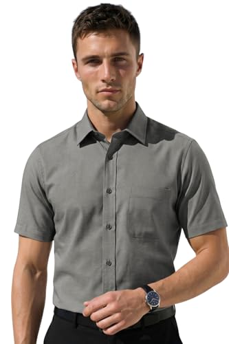 Image of Louis Philippe Men's Regular Fit Easy to Iron Everyday wear Premium Cotton Half Sleeve Solid Formal Shirt
