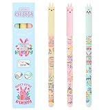 wokdsbl 3 Stück Oster Hasen Stifte Löschbar Gelstifte Radierbar mit Radiergummi Thermosensible Tinte Schreibwaren für Schule und Geschenk