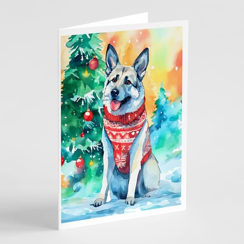 Caroline's Treasures DAC3541GCA7P Norwegian Elkhound Christmas Greeting Cards Pack of 8 Blank Cards with Envelopes Whimsical A7 Size 5x7 Blank Note Cards