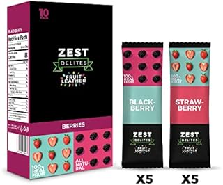 Zest Delites Fruit Leather Snacks, Gluten Free Vegan Healthy Snacks for Adults and Kids, Variety Snack Pack, 0.88 oz (Pack of 10) Berries Mix; Strawberry and Blackberry Fruit Bars