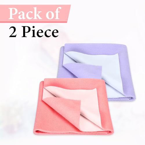 Image of GLUN Quick Dry Absorbent Baby Bed Sheet for Mattress Protector, Pack of 2 Baby Pink & Baby Lavender Bed Sheet, Size 70x100cm, Waterproof, Quick Drying Material, Anti-Itching Cloth