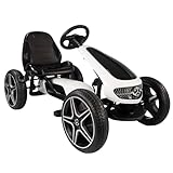 Lemodo Go Kart Tretfahrzeug weiß – Kinderfahrzeug mit Handbremse verstellbarem Sitz, Mercedes Tretauto für Kinder von 3-8 Jahre, GoKart Pedalfahrzeug, Outdoor-Fahrzeug mit Pedalantrieb Soundlenkrad