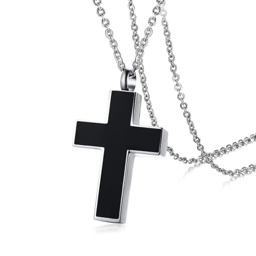 NHTISGRUE Colgante colgante de cremación con cruz negra para hombres con cenizas y joyería masculina de 20/24 pulgadas