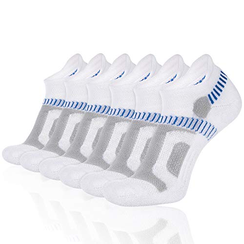 Heatuff Mens Ankle Athletic Socks Comfort Cushioned Running Tab Sock 6 Pairs(White) 