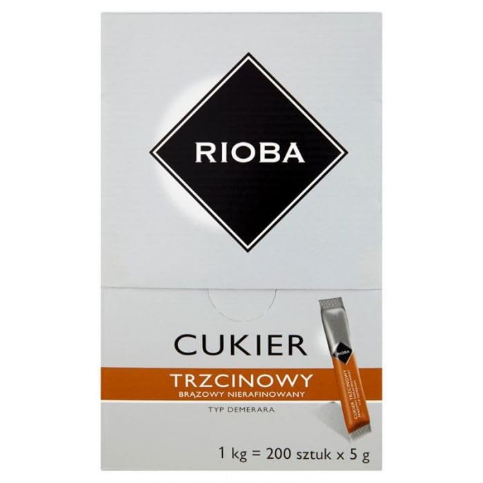 Cukier trzcinowy saszetki 1 kg 200x5g Rioba pojedynczo pakowany