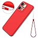 Compatible with Oppo Reno 14 Pro 5G Phone Case W Wrist Band, Thin Slim Liquid Silicone Soft Rubber Gel TPU Full Camera Protection Bumper Pure Color Simple Cover,Red