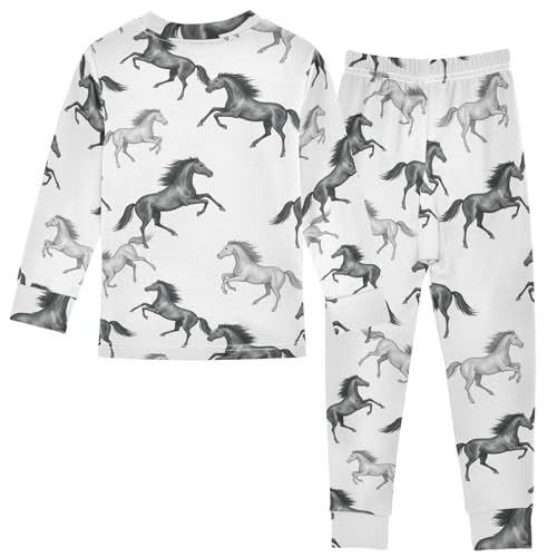 Pajama Sets Long Sleeve Horse Running Pattern Prints_1 Soft Comfy Sleepwear 2 Piece PJS 3-8T3