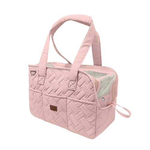 Ghbunuz犬 猫 ペット キャリーバッグ マット付き【顔が出る・正規品】小型犬 猫用 兎 キャリー バッグ ペットトート ショルダーバッグ 2WAY 布製 お出かけ 防災 避難 散歩 病院 車 折りたたみ 飛び出し防止 (ピンク)